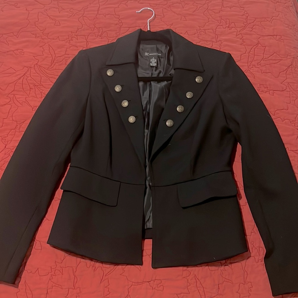 Military Black Jacket INC International Concepts Knit Women's Fitted